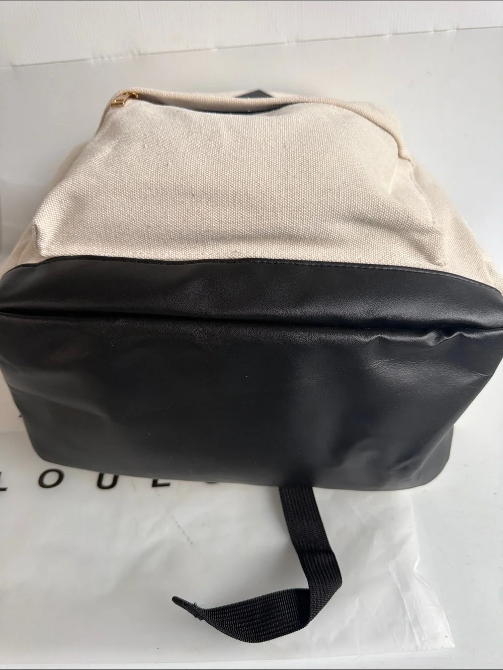 NEW LOULU CANVAS LAPTOP BACKPACK CREAM BLACK GOLD HARDWARE DAY PACK TRAVEL